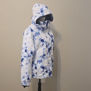 Ladies Blue and White Tie-Dye Hooded Ski Snow Jacket XL